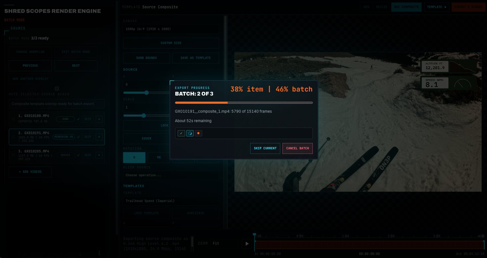 Batch export progress in the Shred Scopes Studio