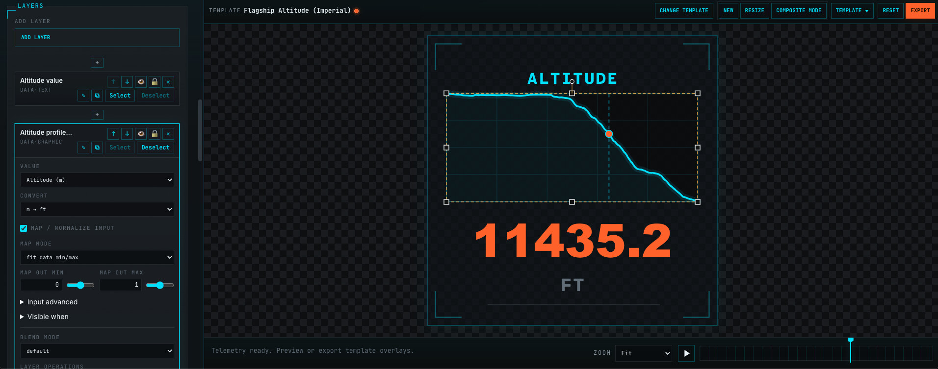 Shred Scopes Studio editing an altitude overlay template